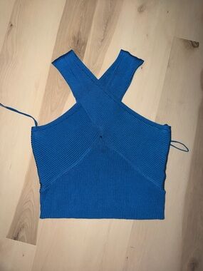 Cobalt Ribbed Cross neck Tank Top